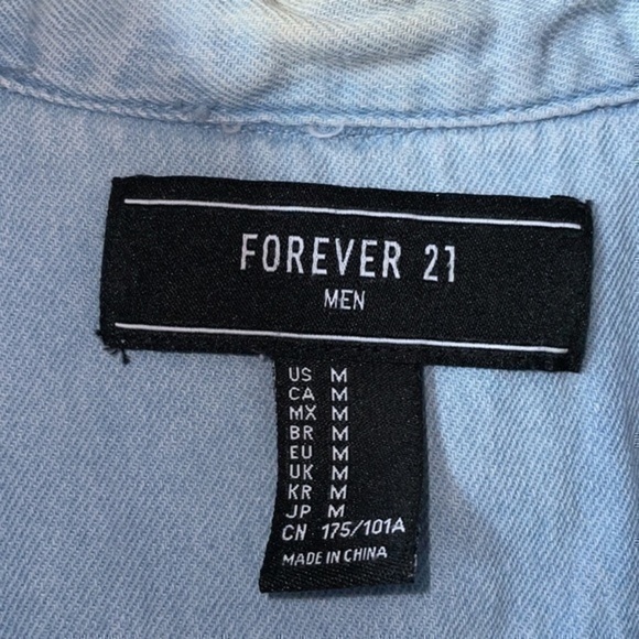 Forever 21 Blue distressed long sleeve shirt Mens size Medium. Used - Picture 3 of 9